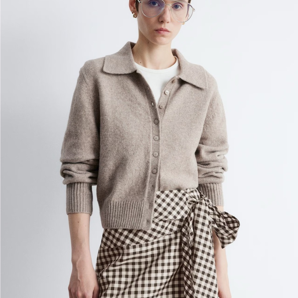 & Other Stories Taupe Collared Cardigan
